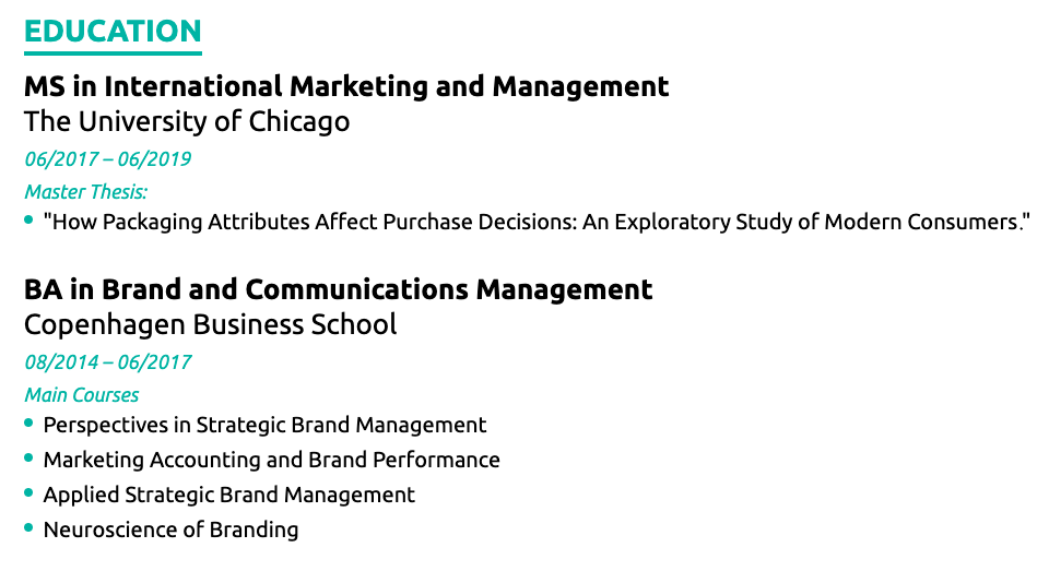education section structure on resume