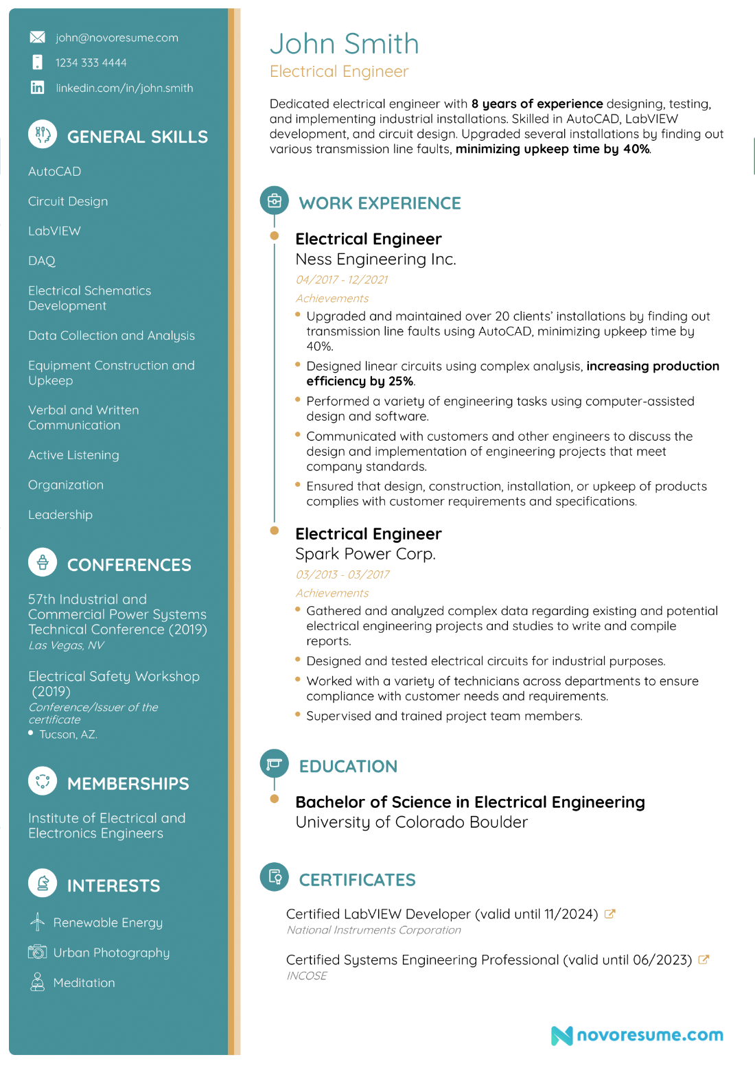 Electrical Engineer Resume Example