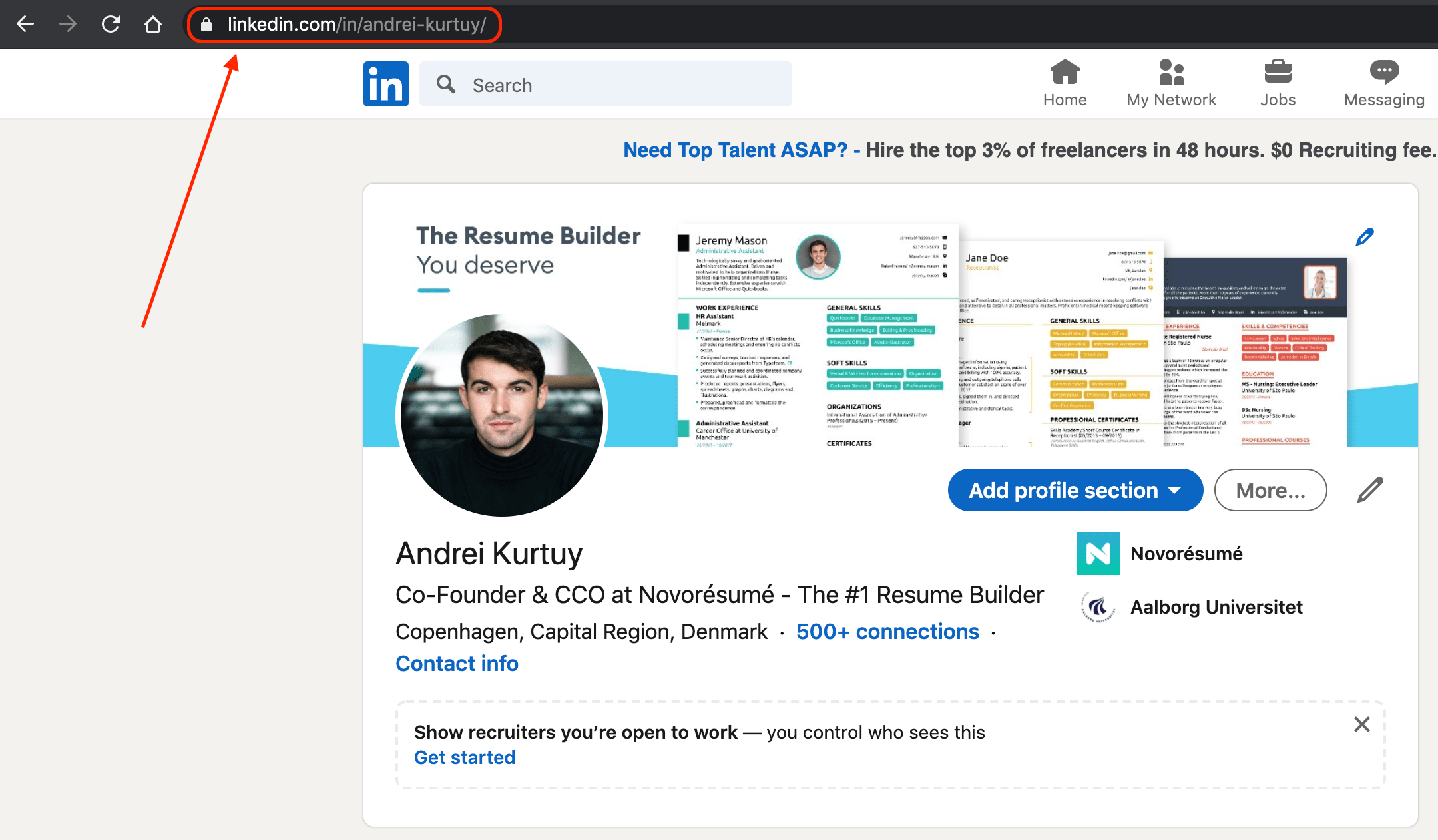 linkedin custom profile url example