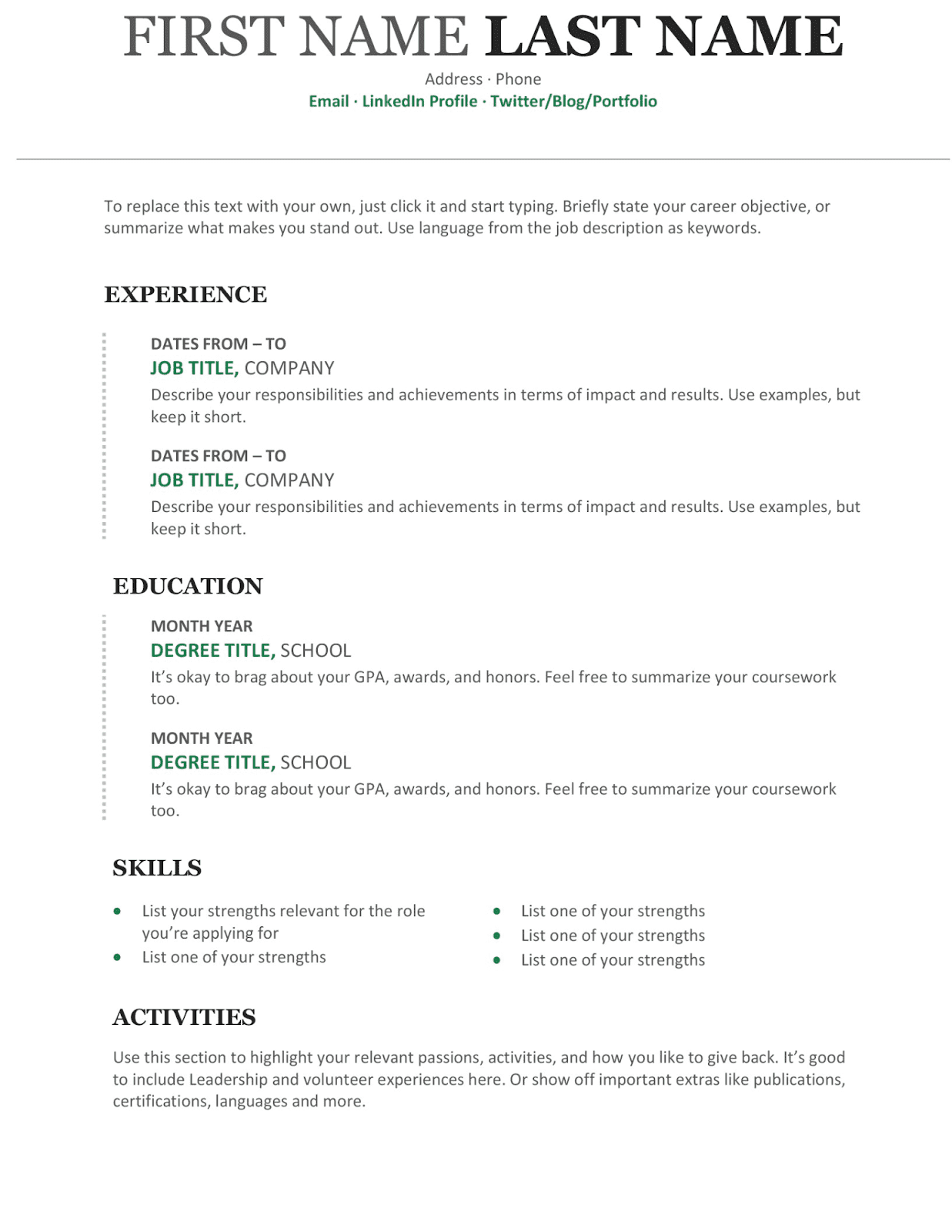 Modern Chronological Resume ms word