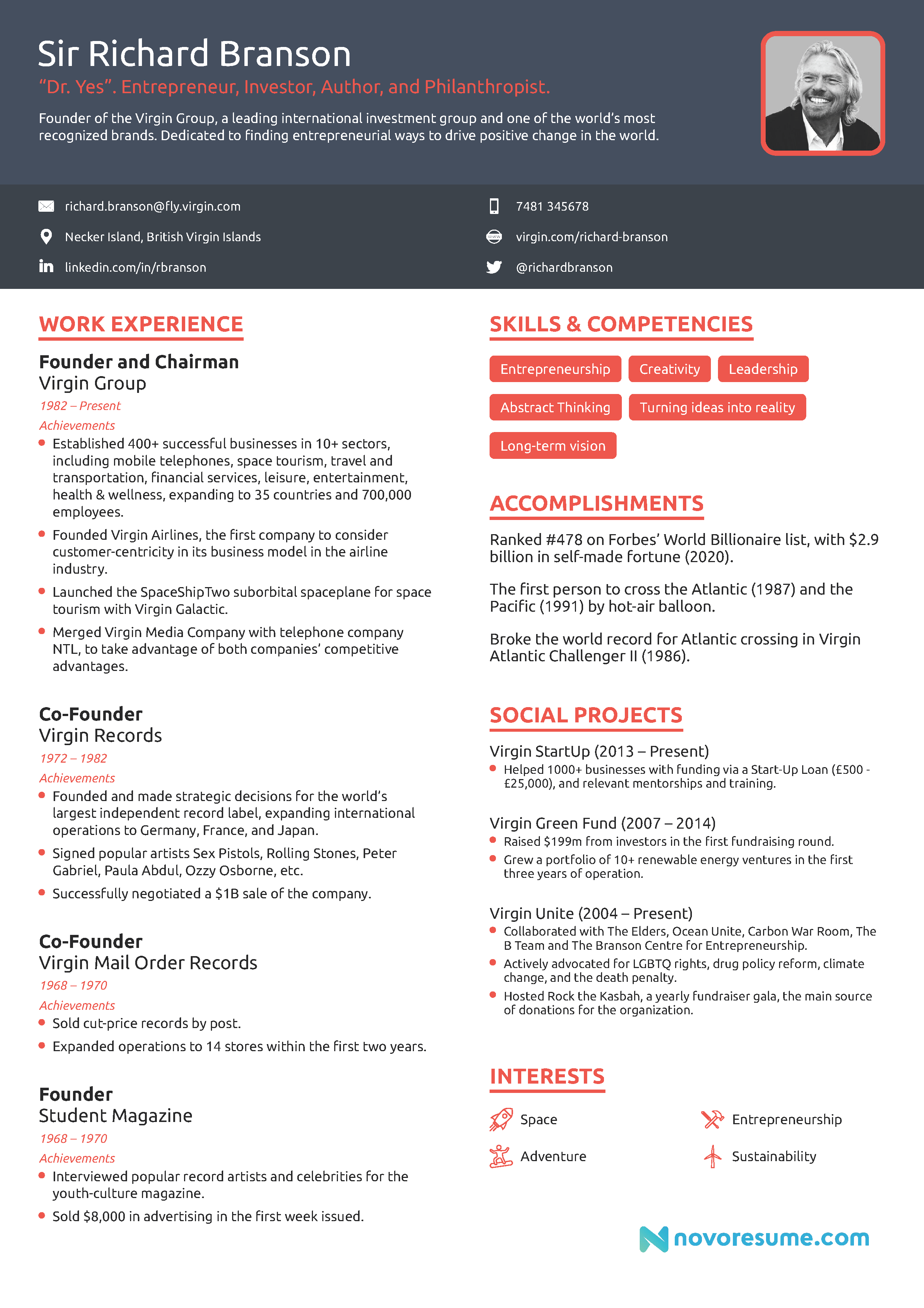 richard branson resume