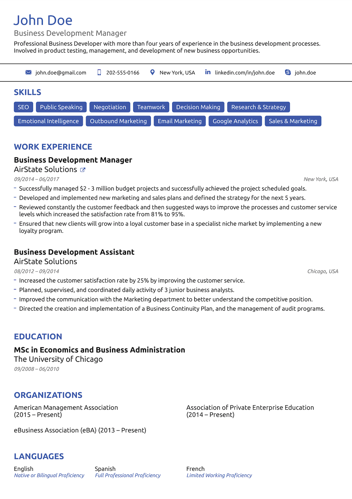 simple resume layout