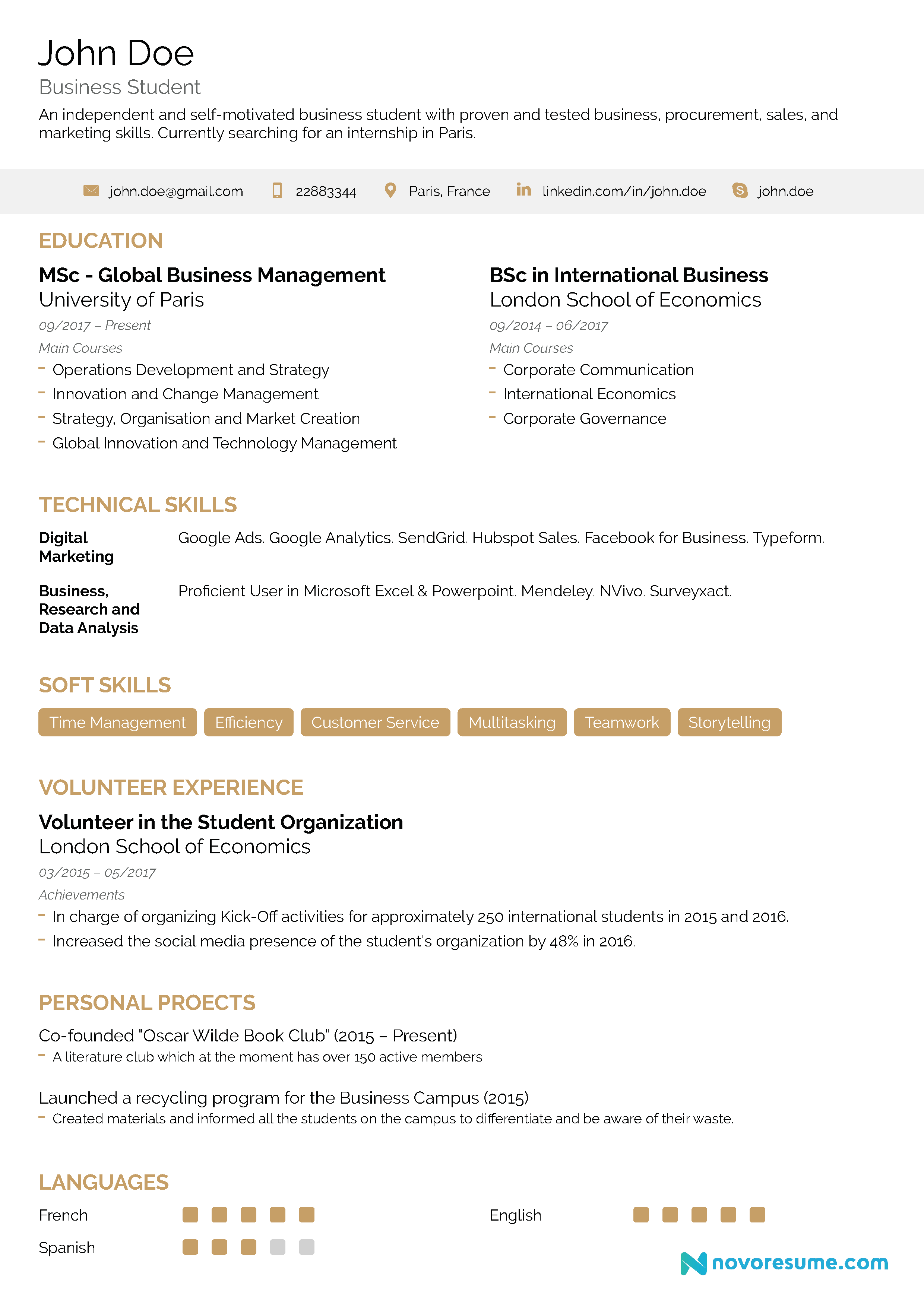 student one page resume template